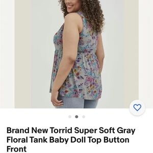Torrid Super Soft Gray Floral Tank Baby Doll Top Faux Button Front